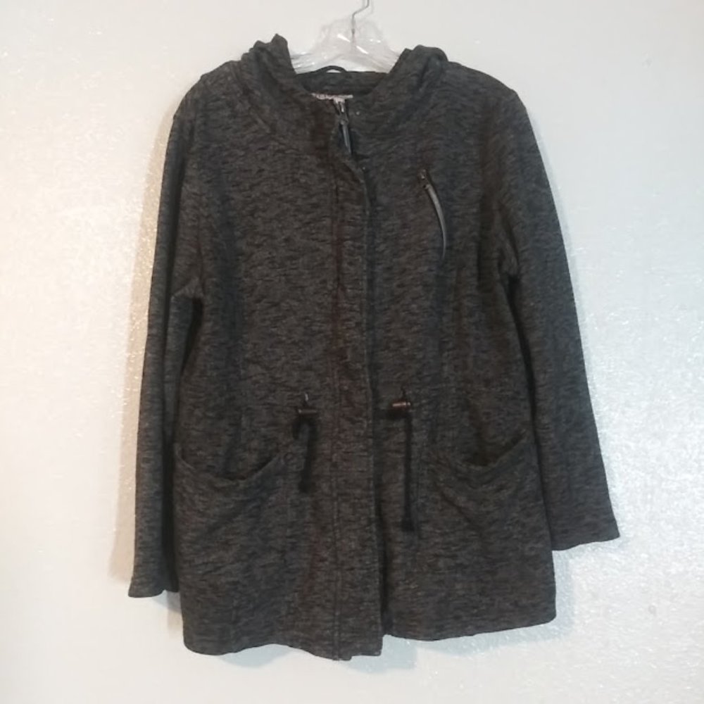Merona women's XL black and gray marbled lightweight hooded jacket